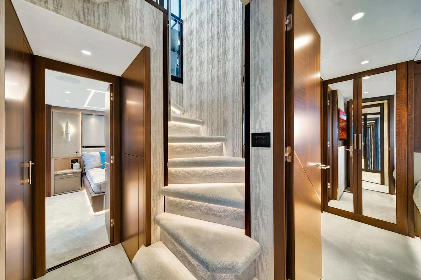 a hallway with a glass door aboard 76 YACHT Yacht for Sale
