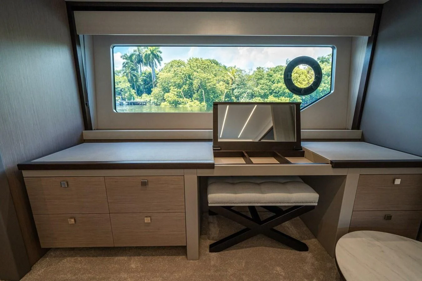 a room with a desk and a window aboard 76 YACHT Yacht for Sale