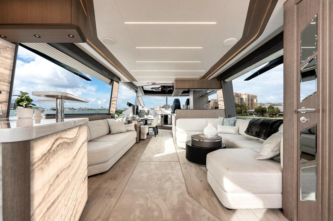 a living room with a large window aboard 76 YACHT Yacht for Sale