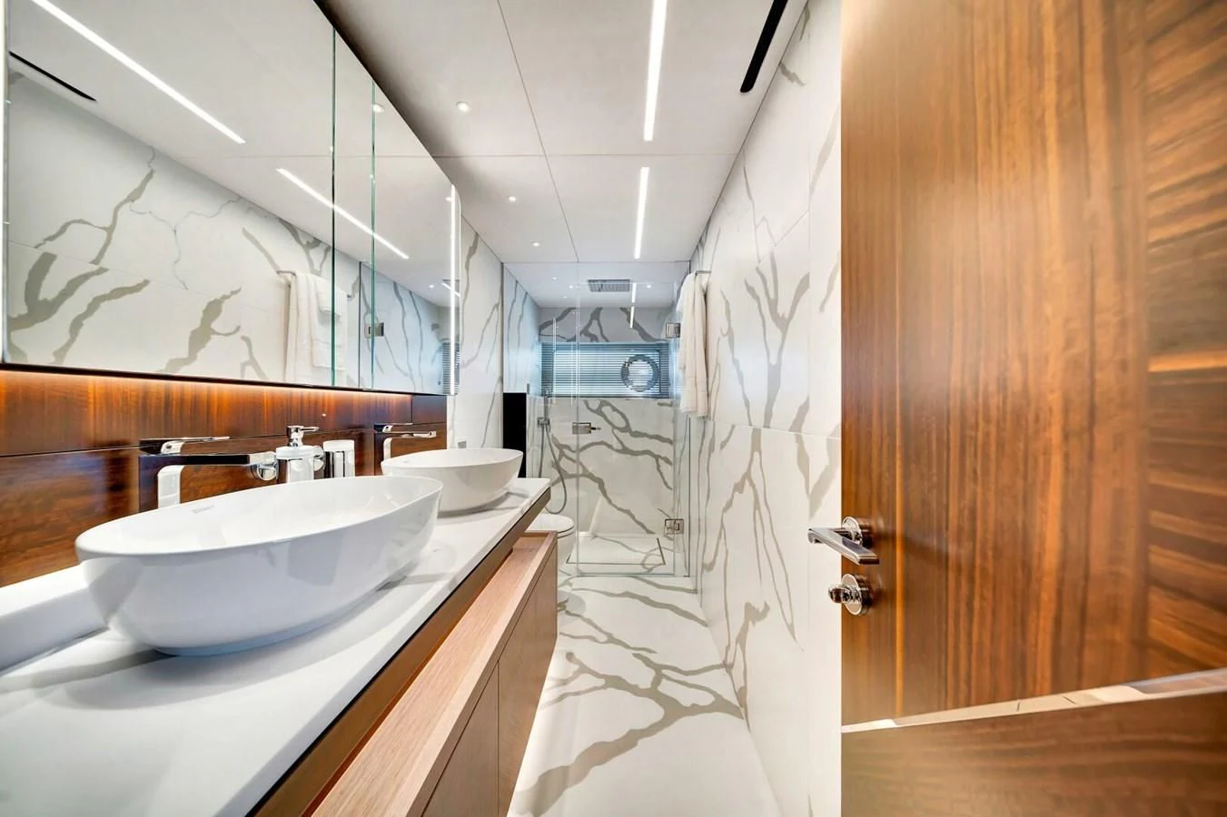 a bathroom with a sink and a shower aboard 76 YACHT Yacht for Sale