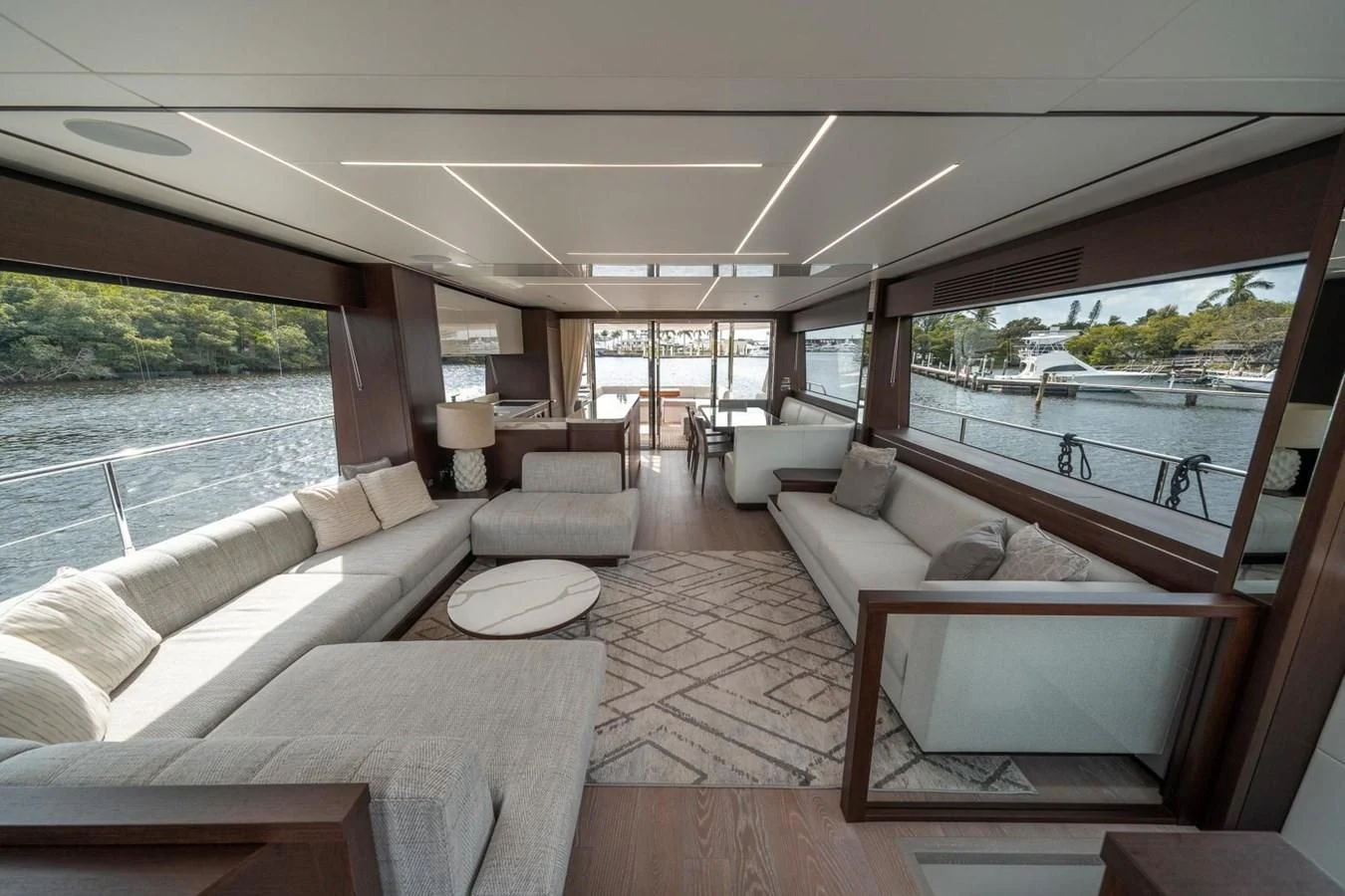 a living room with a large window aboard 76 YACHT Yacht for Sale