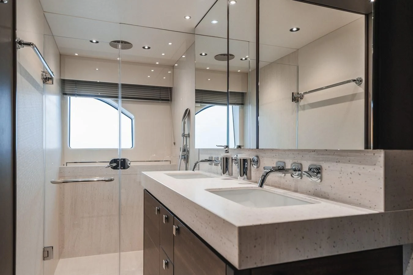 a bathroom with a large mirror aboard 76 YACHT Yacht for Sale