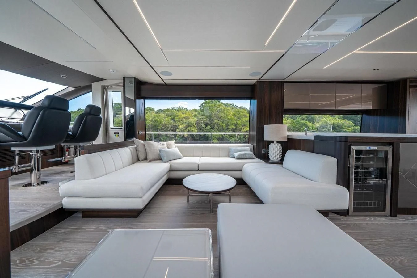 a living room with a large window aboard 76 YACHT Yacht for Sale