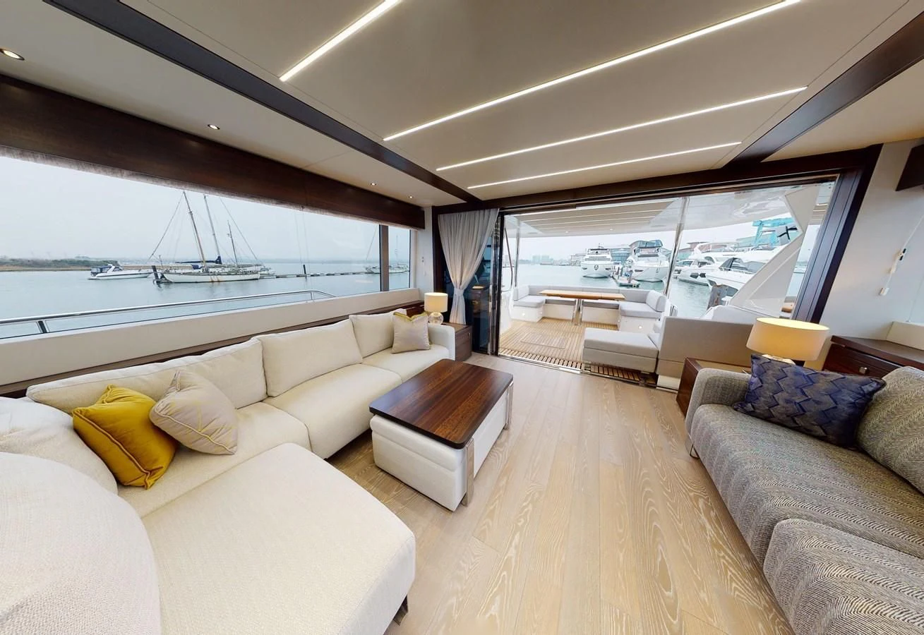 a living room with a large window aboard 76 YACHT Yacht for Sale