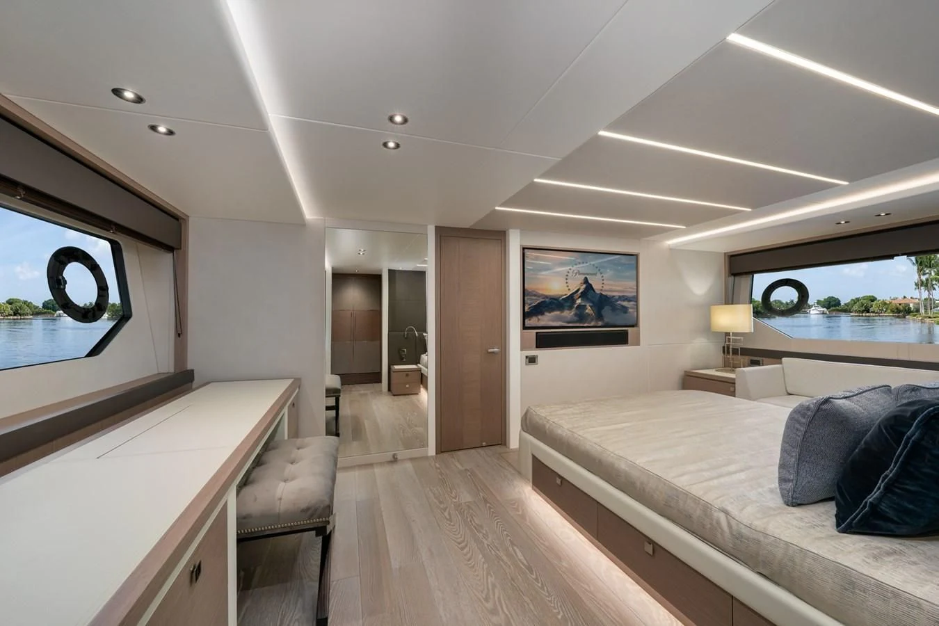 a bedroom with a large bed aboard 76 YACHT Yacht for Sale
