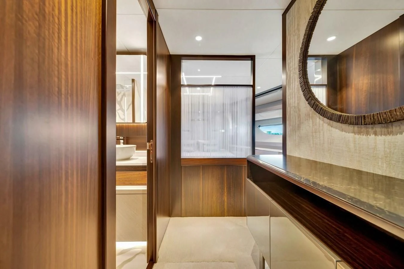 a bathroom with a large mirror aboard 76 YACHT Yacht for Sale