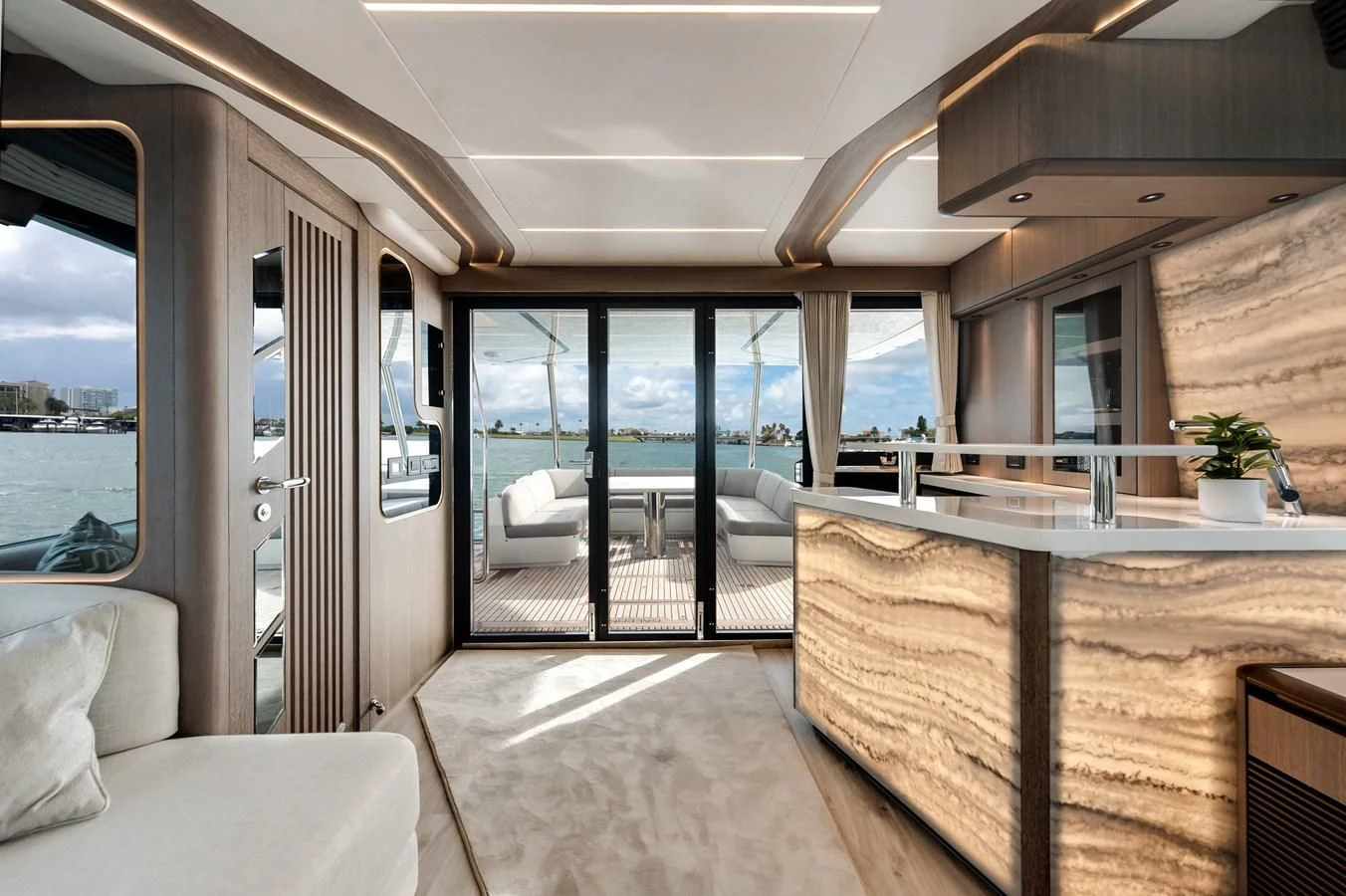 a room with a view of the water and the land aboard 76 YACHT Yacht for Sale