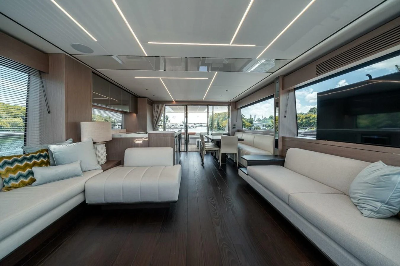 a living room with a large window aboard 76 YACHT Yacht for Sale