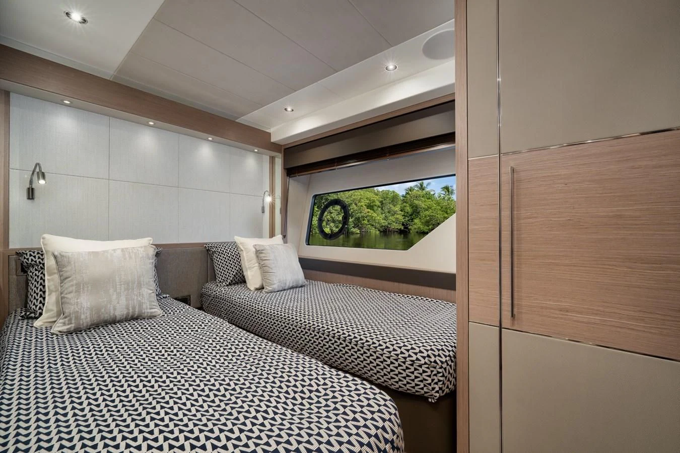 a room with a bed and a window aboard 76 YACHT Yacht for Sale