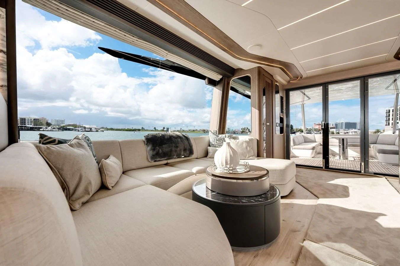 a living room with a large window aboard 76 YACHT Yacht for Sale