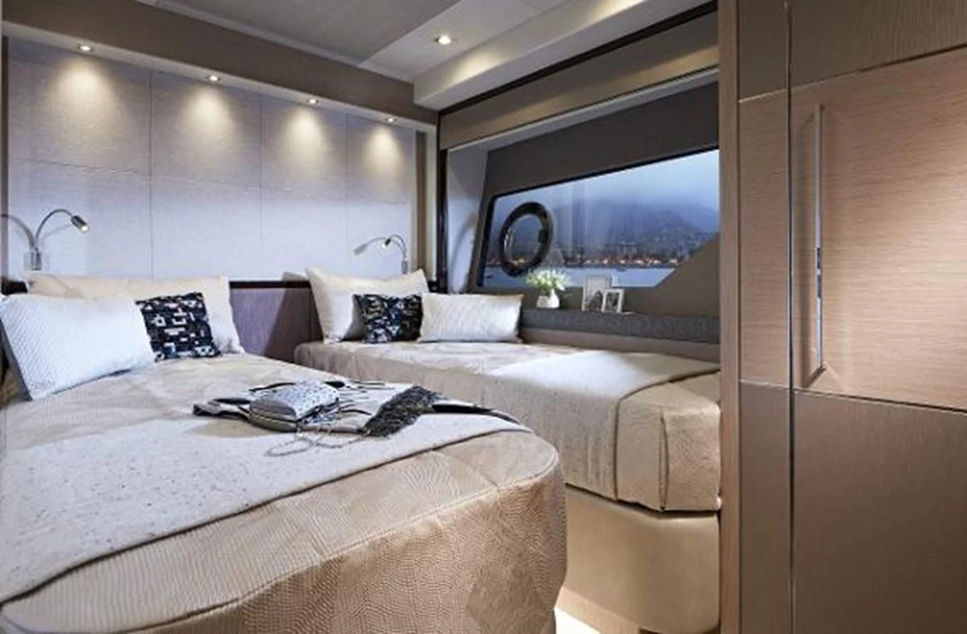a room with two beds aboard 76 YACHT Yacht for Sale