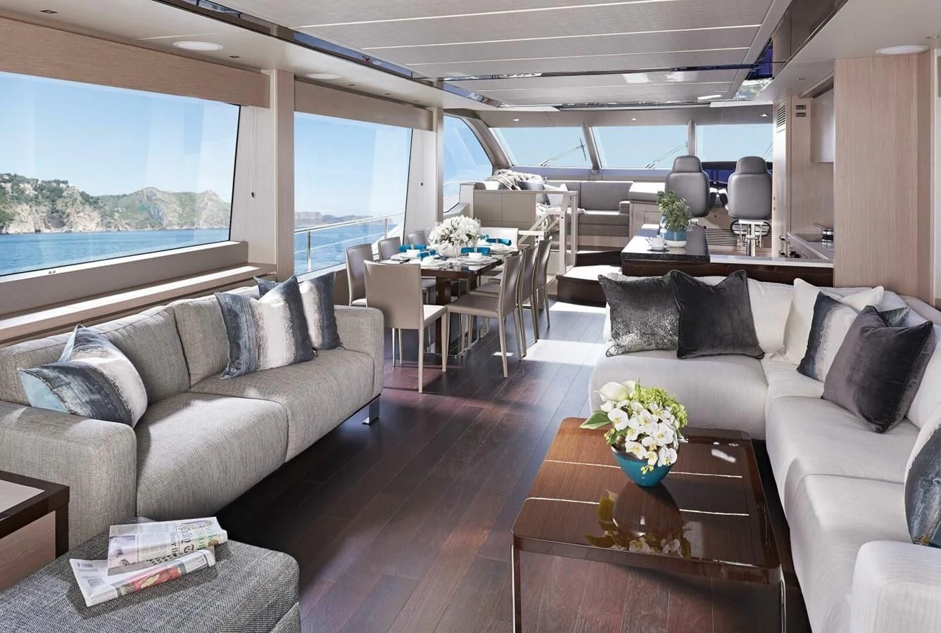 a living room with a large window aboard 76 YACHT Yacht for Sale