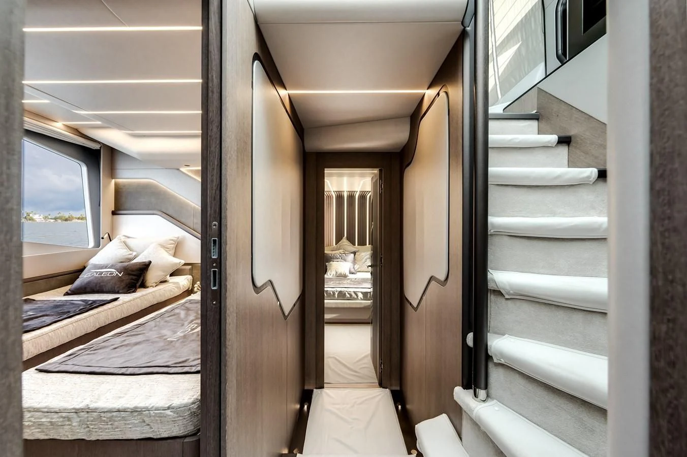 a room with a bed and a window aboard 76 YACHT Yacht for Sale