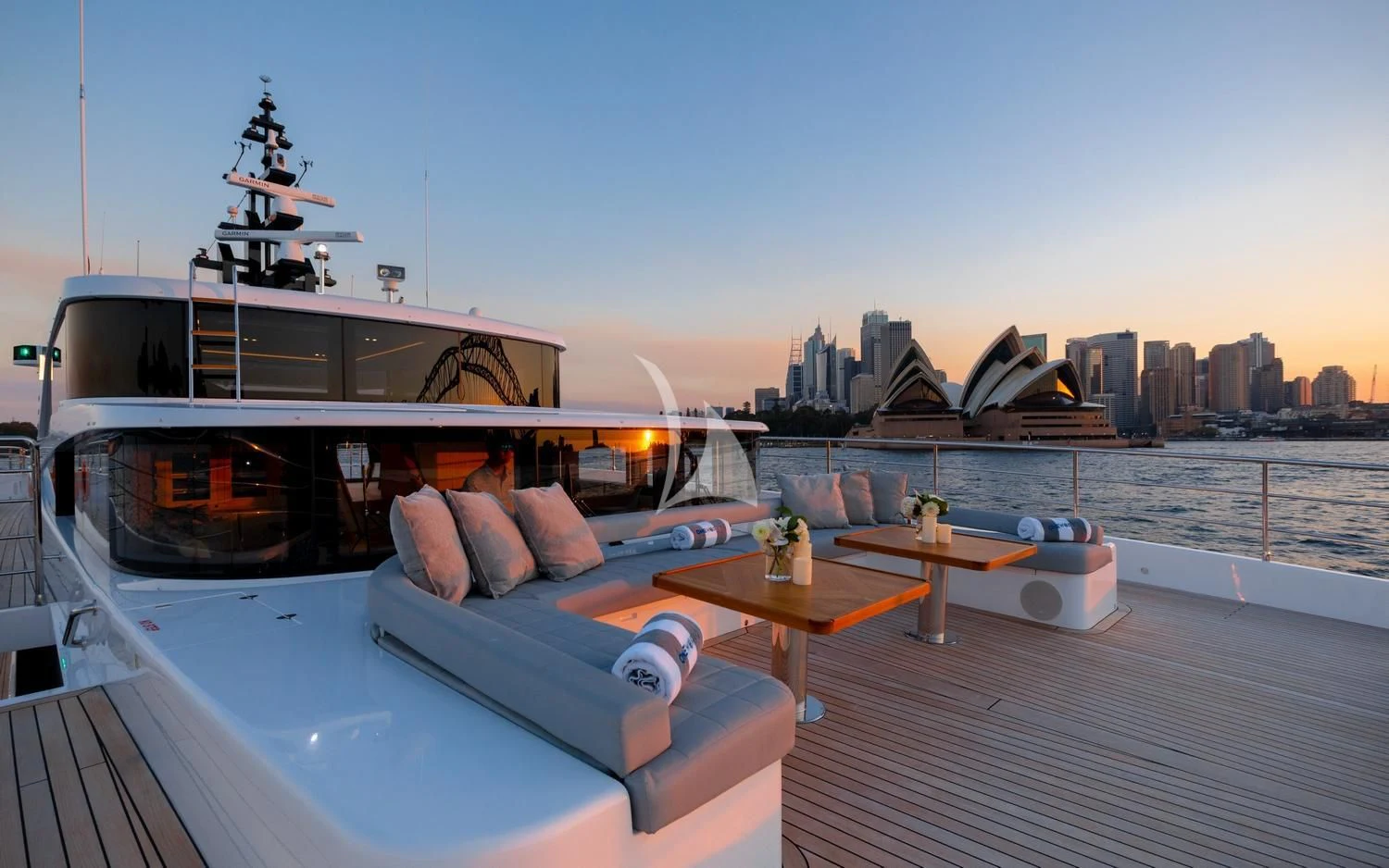 a boat on a dock aboard ONEWORLD Yacht for Sale