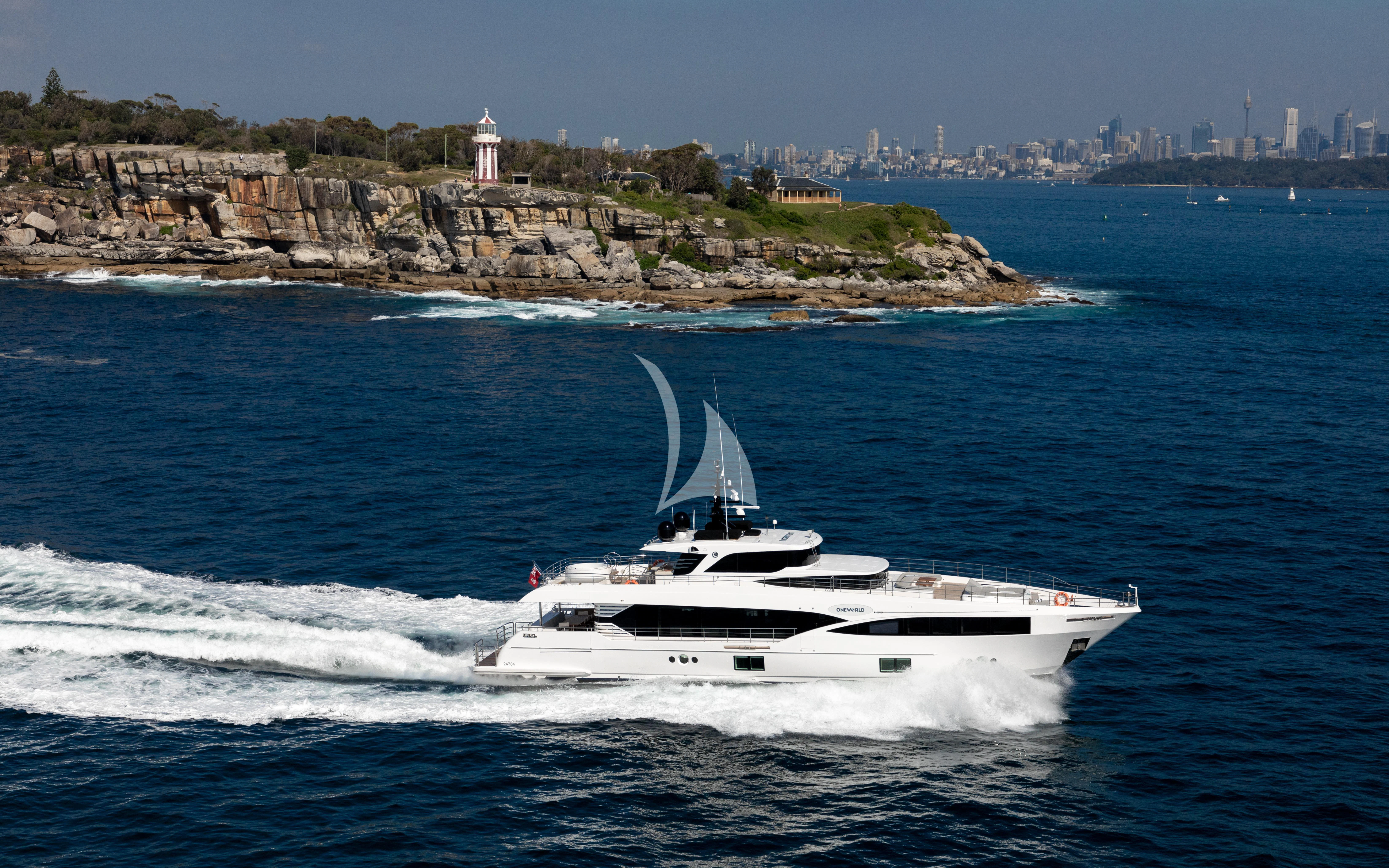 a boat on the water aboard ONEWORLD Yacht for Sale
