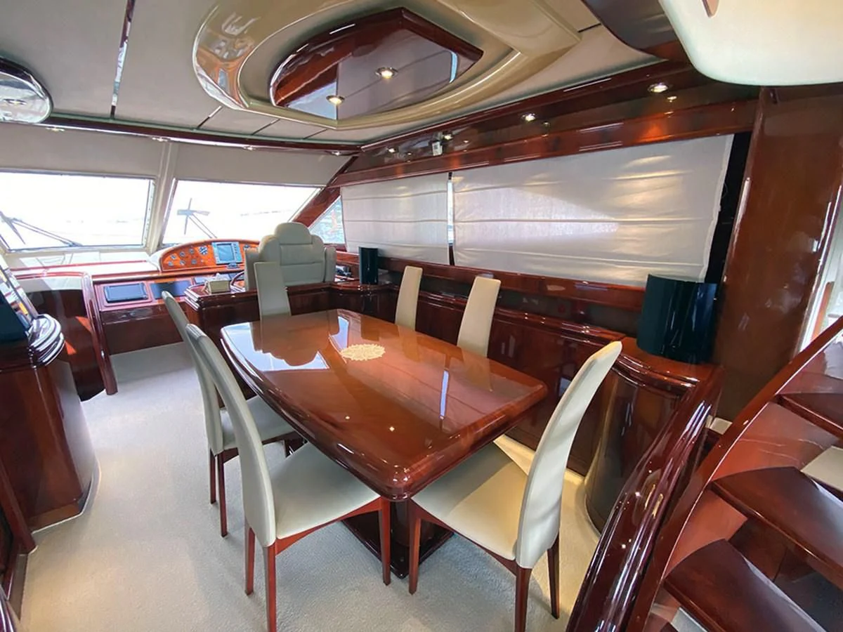 a table in a train aboard SPEED 5 Yacht for Sale