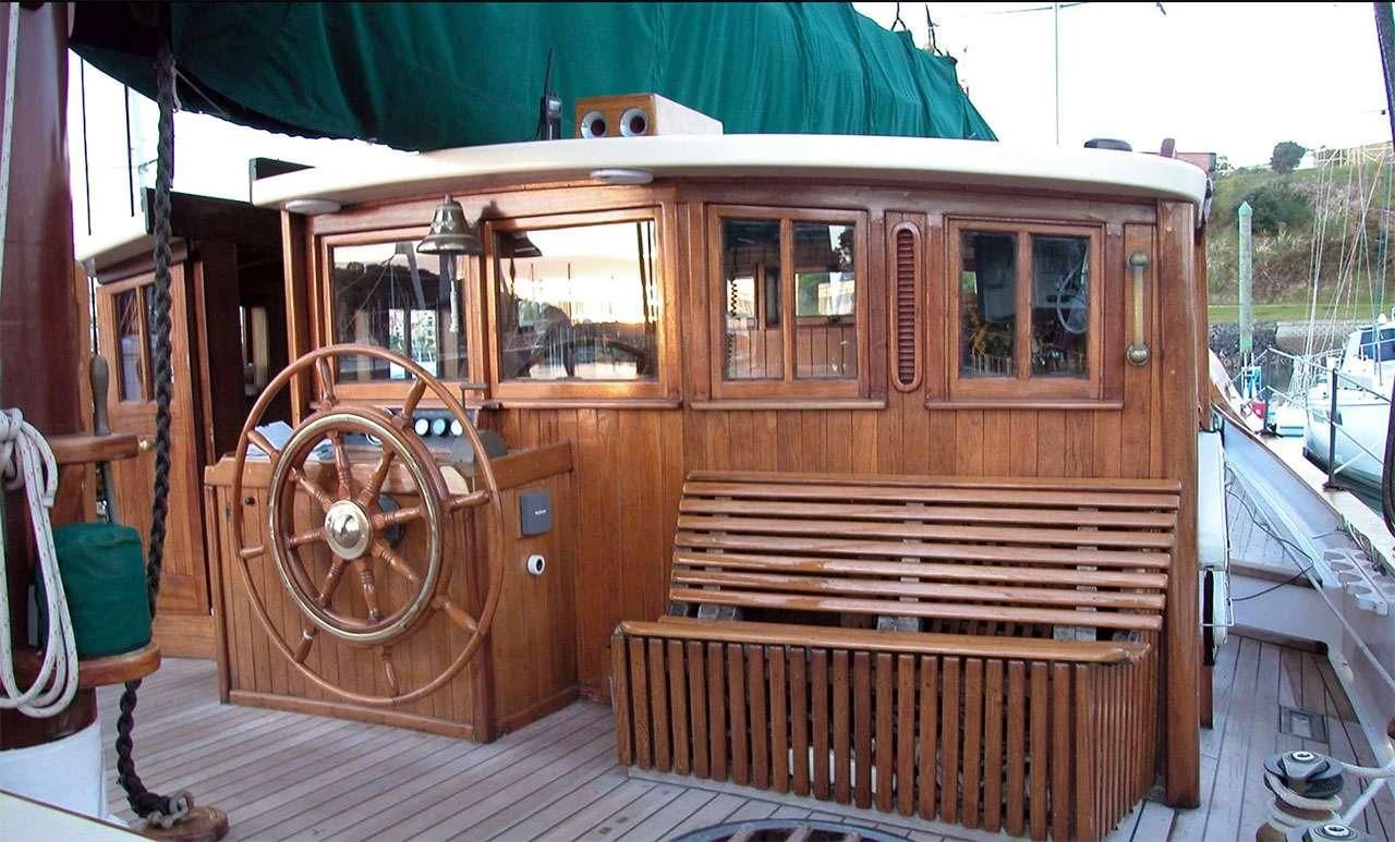 a wooden car with a wooden door aboard TREE OF LIFE Yacht for Sale