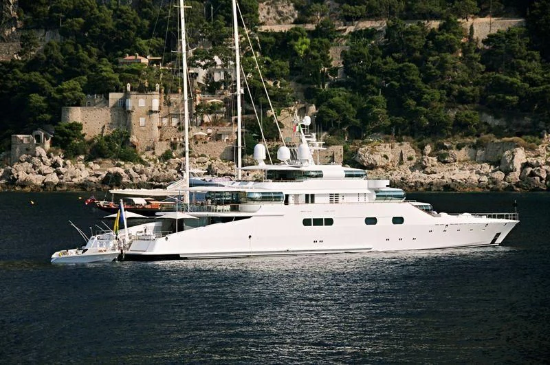 a white boat on the water aboard ZEUS Yacht for Sale
