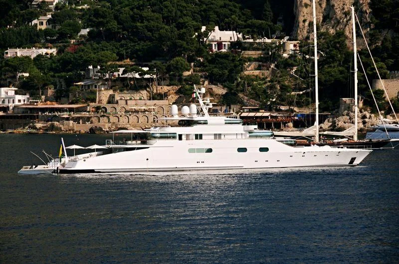 a white boat in the water aboard ZEUS Yacht for Sale