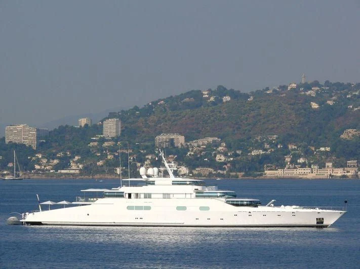a white yacht in the water aboard ZEUS Yacht for Sale