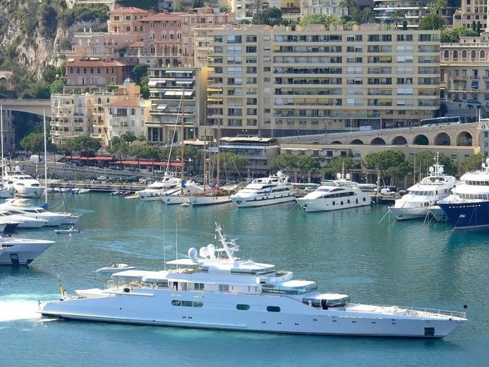 a group of boats in a harbor aboard ZEUS Yacht for Sale