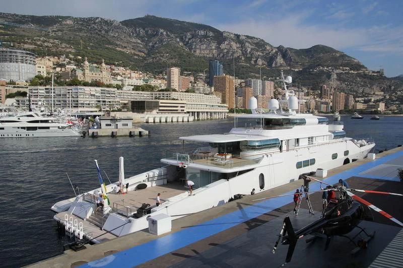 a group of boats in a harbor aboard ZEUS Yacht for Sale
