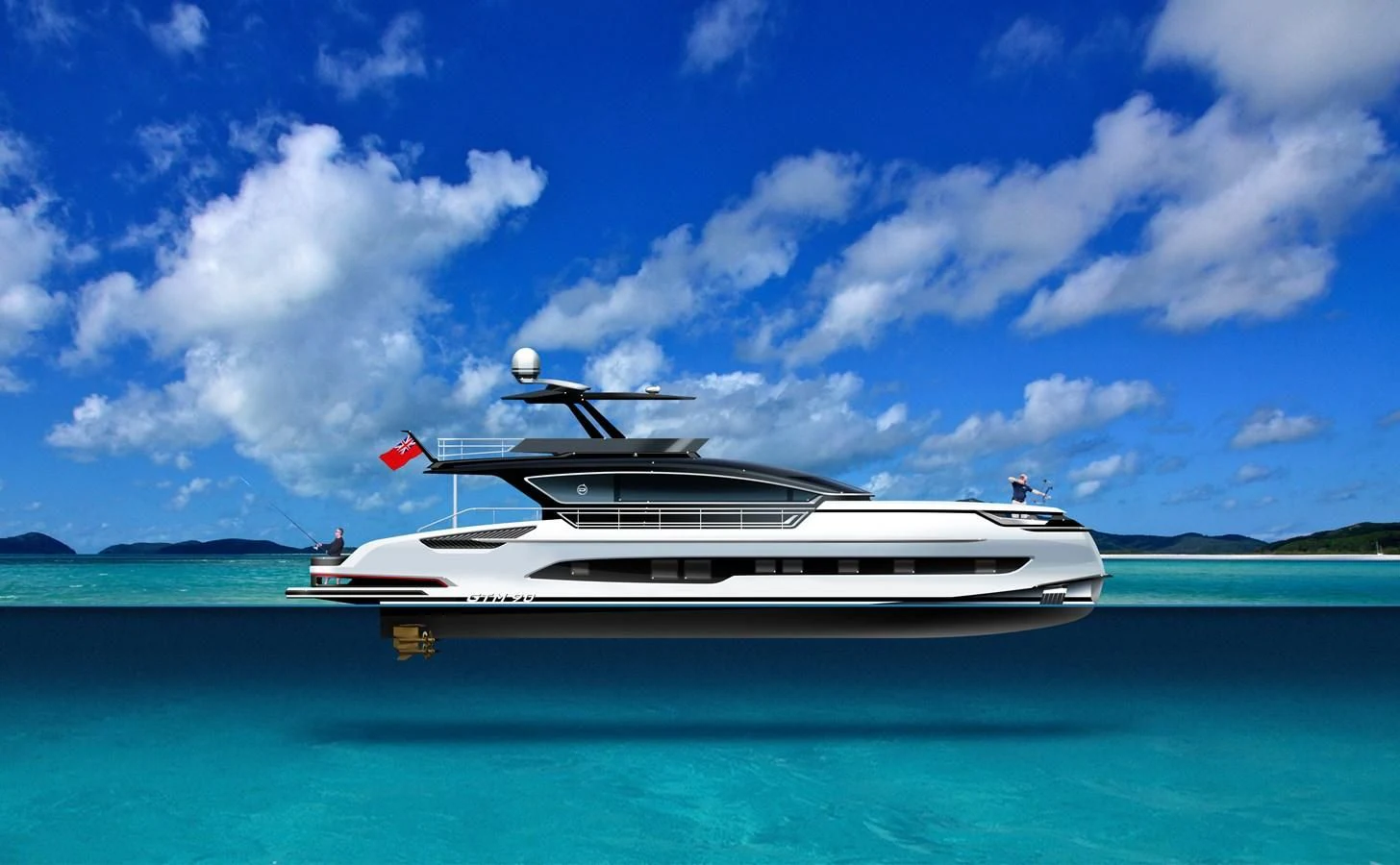 a white yacht in the water aboard DYNAMIQ GTM 90 SPORTFISHER Yacht for Sale