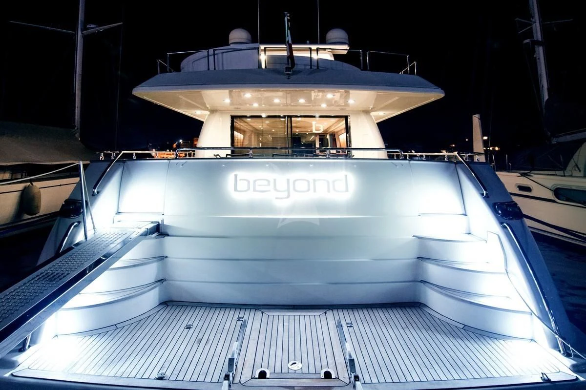 a large white boat aboard BEYOND Yacht for Charter