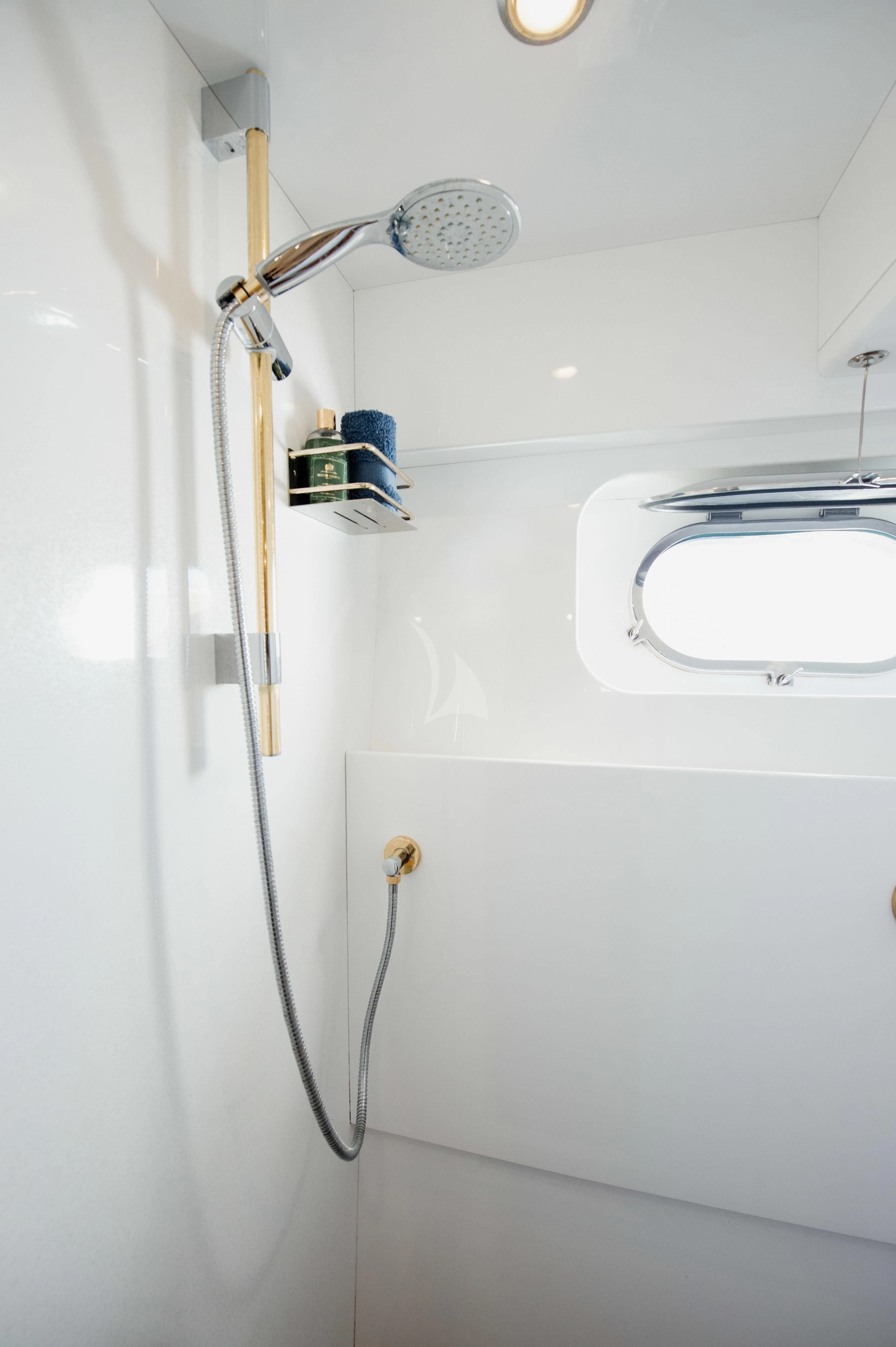 a shower head with a light aboard BEYOND Yacht for Charter