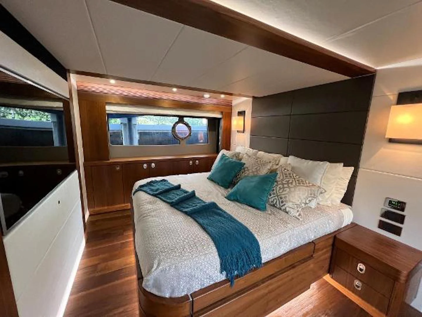 a bed in a room aboard RAPALLO V Yacht for Sale