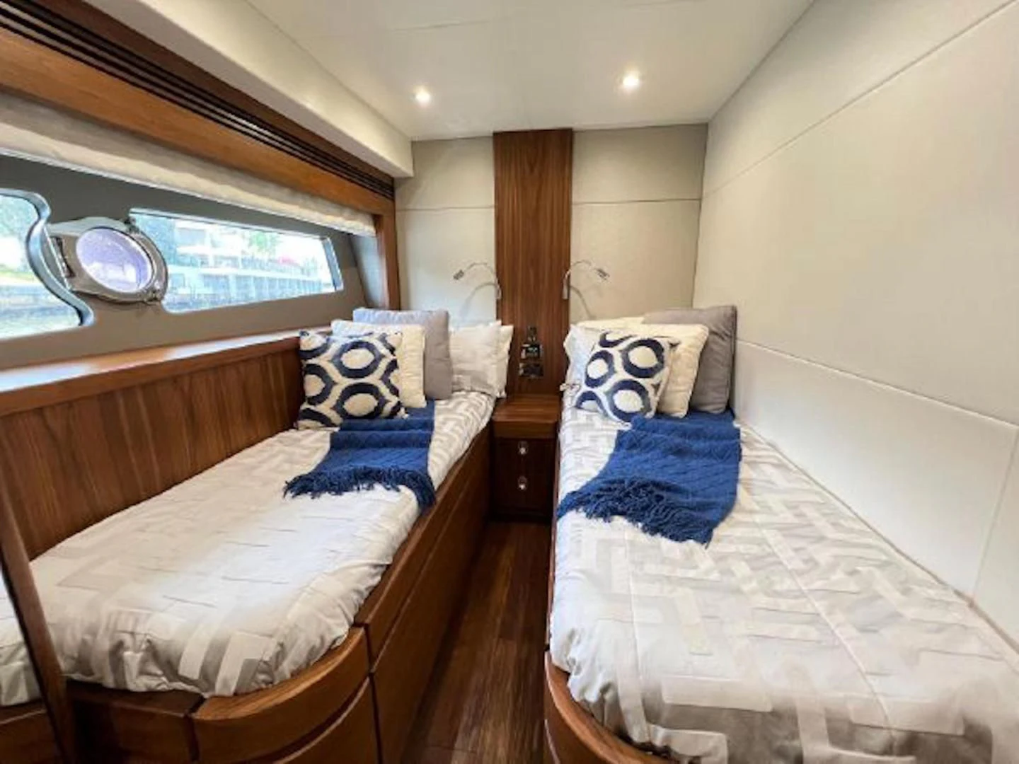 a couple of beds in a room aboard RAPALLO V Yacht for Sale