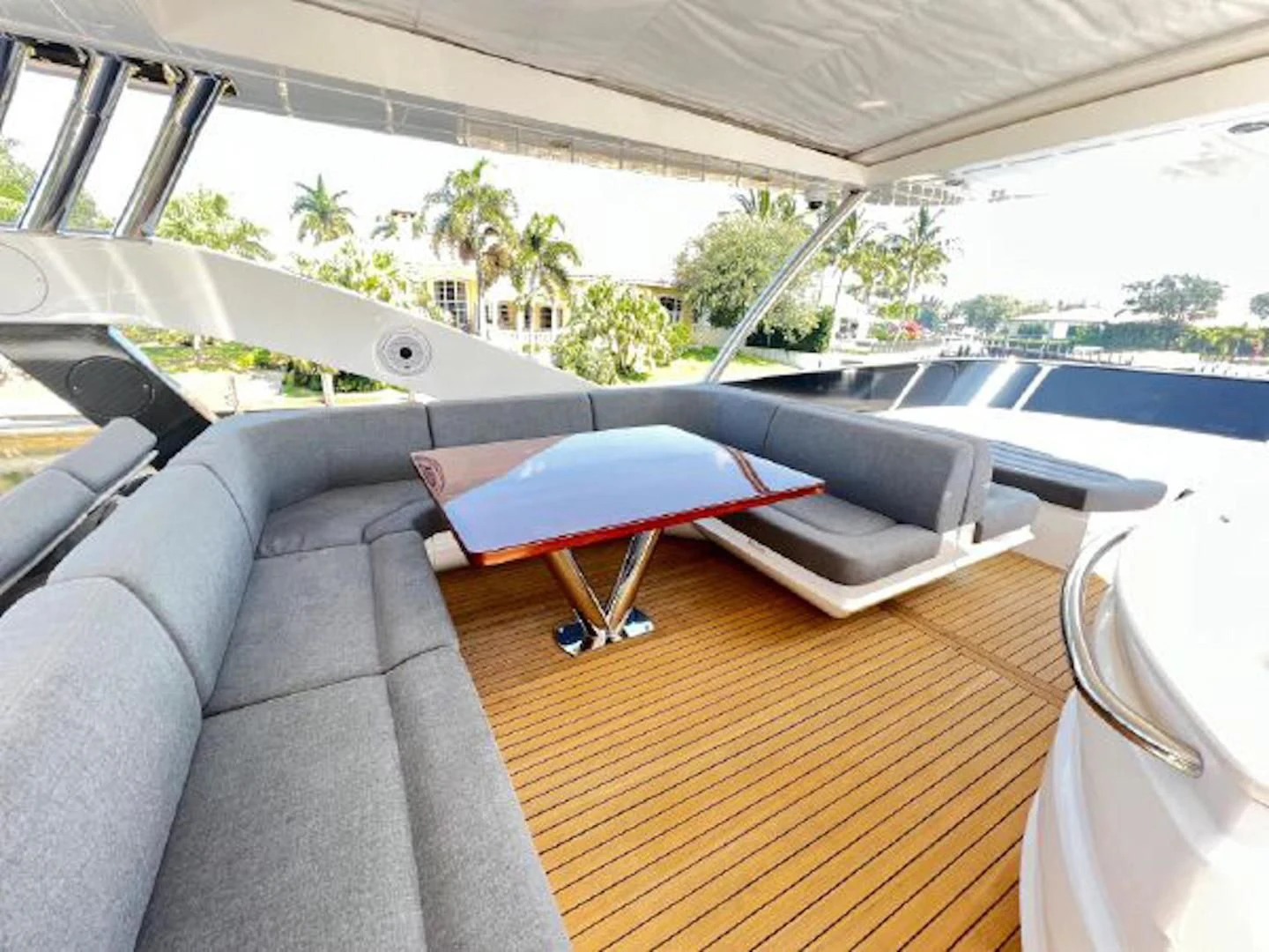 a car with a table and chairs aboard RAPALLO V Yacht for Sale