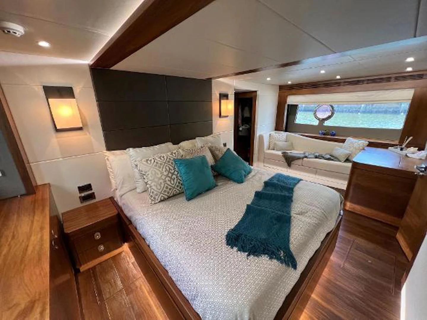 a large bedroom with a large bed aboard RAPALLO V Yacht for Sale