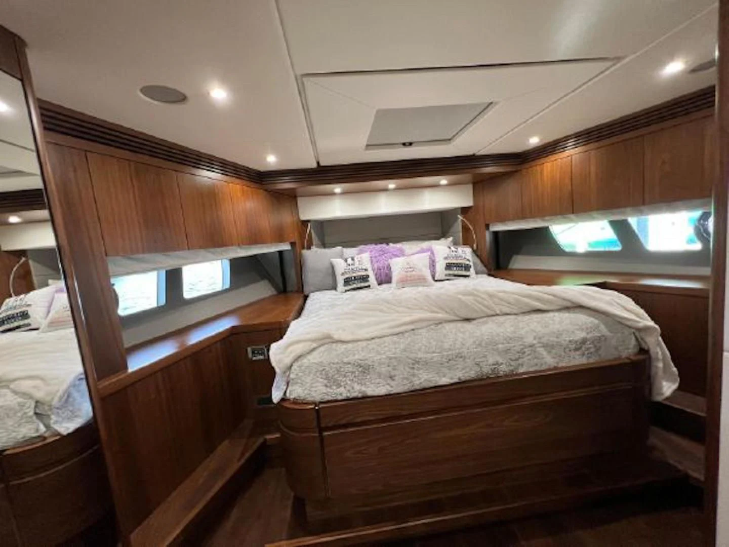 a room with a bed and a television aboard RAPALLO V Yacht for Sale