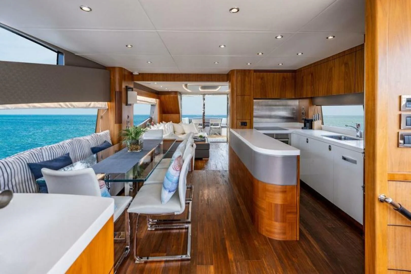a kitchen and living room aboard RAPALLO V Yacht for Sale