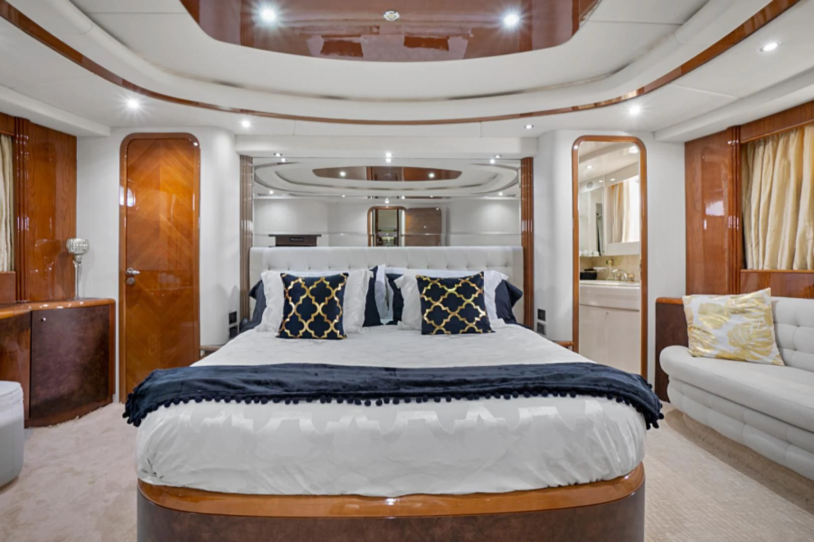 a large bedroom with a large bed aboard EL FARAON Yacht for Sale