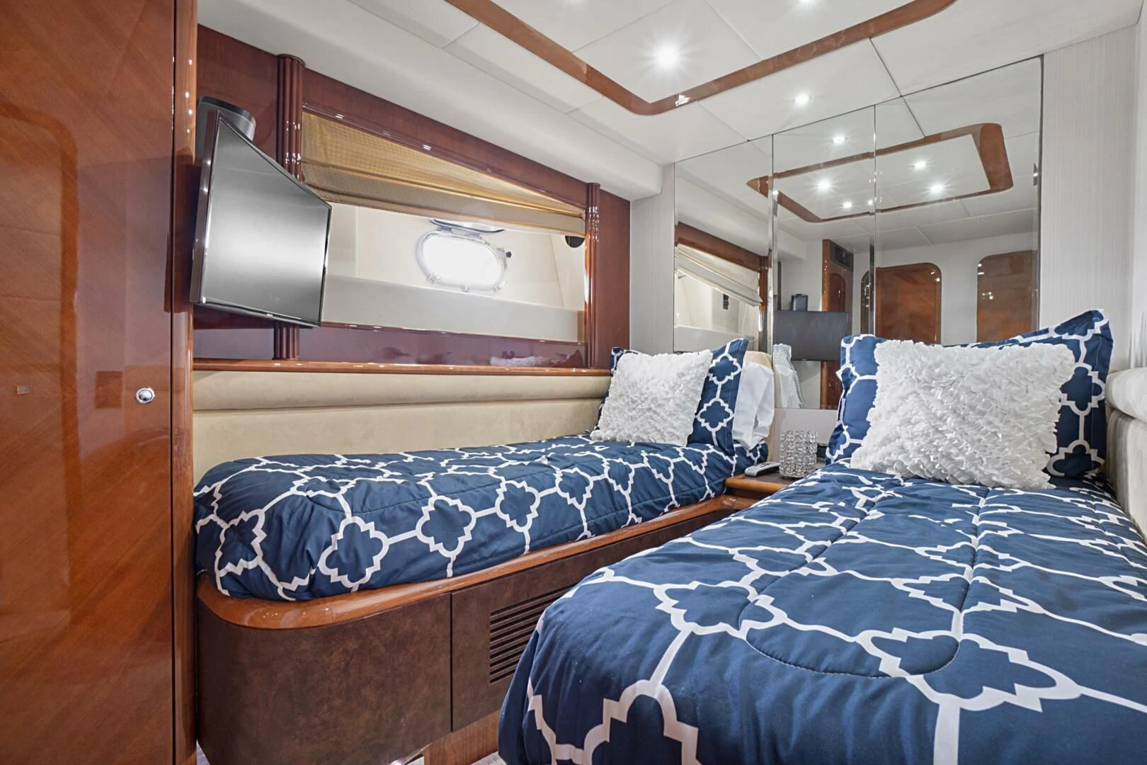 a couple of beds in a room aboard EL FARAON Yacht for Sale