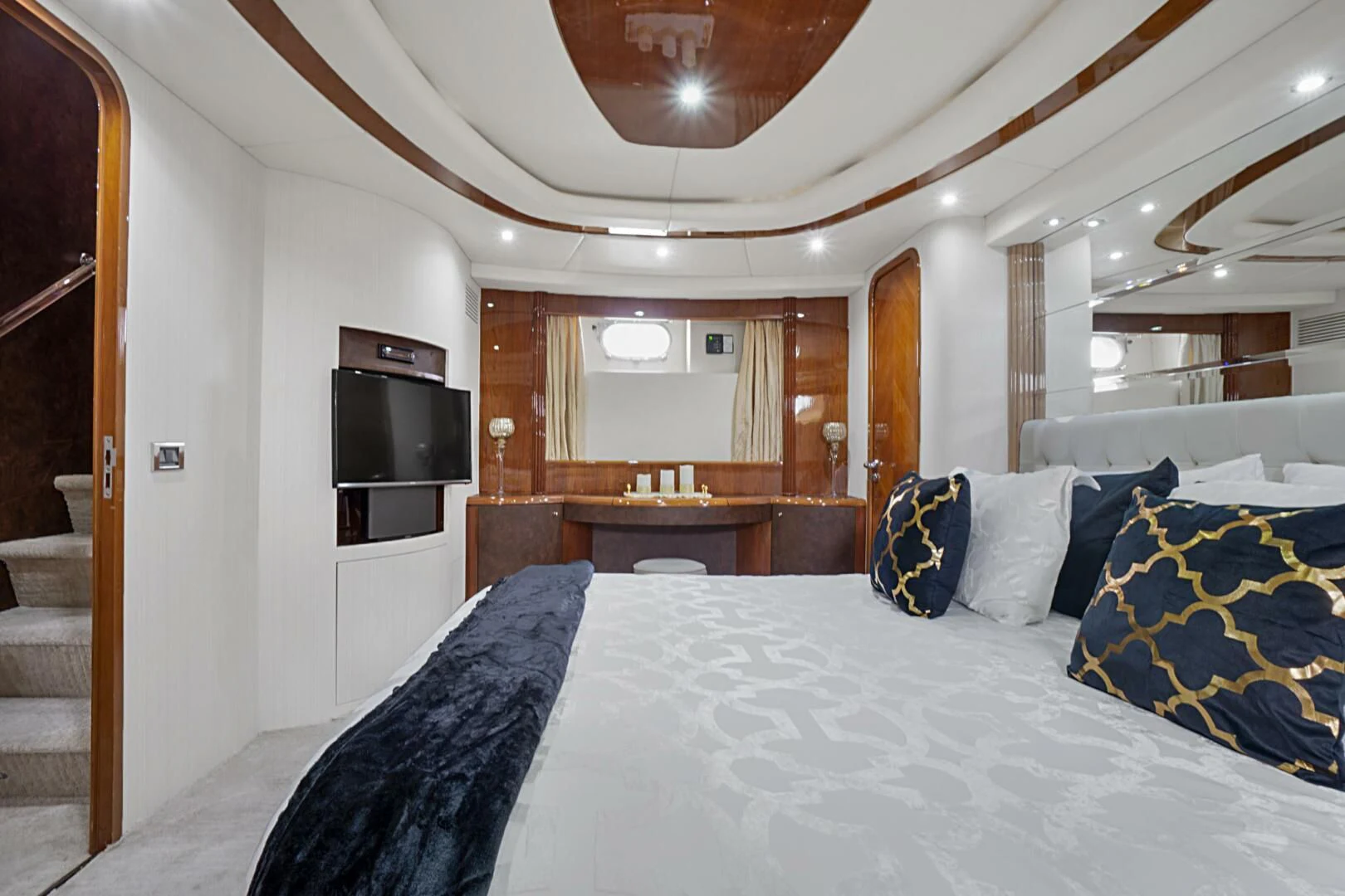 a large bedroom with a large bed aboard EL FARAON Yacht for Sale