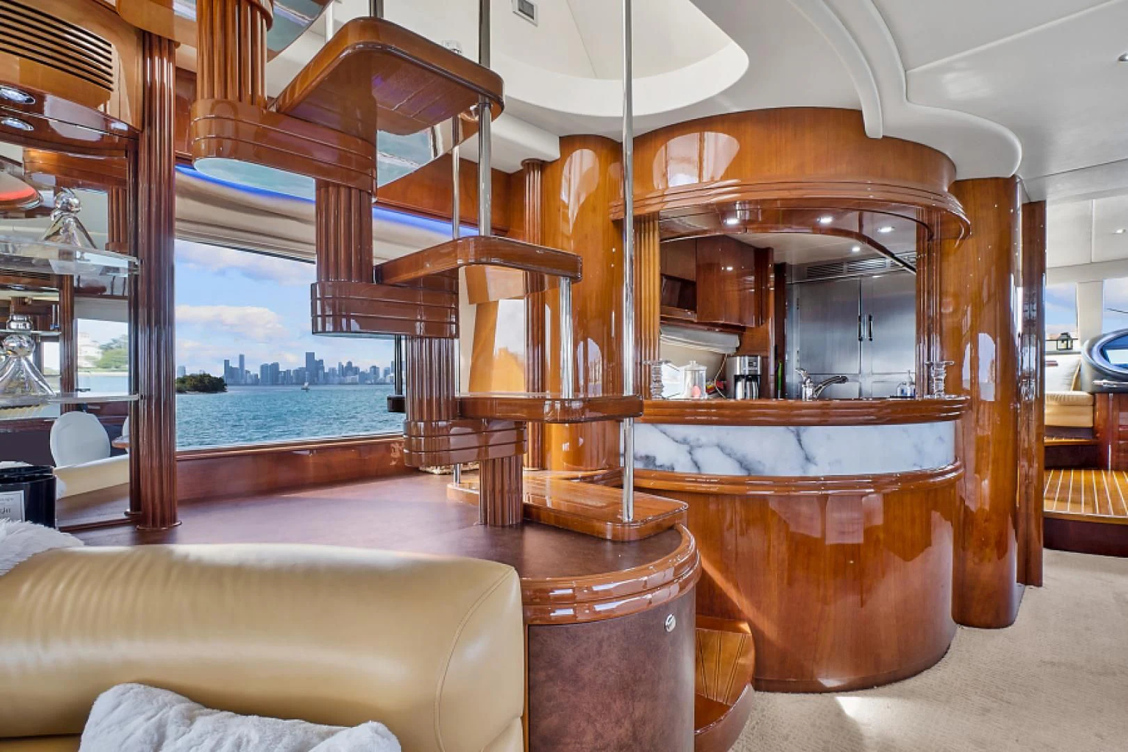 a room with a fireplace and a table aboard EL FARAON Yacht for Sale