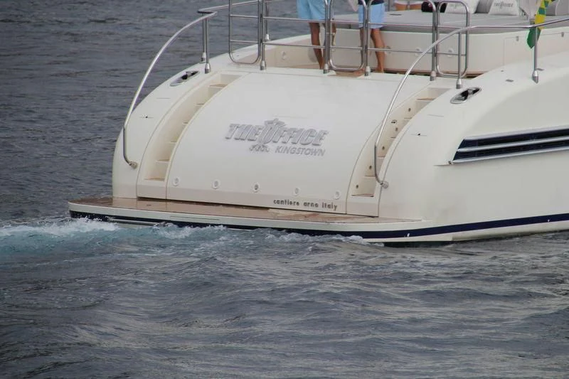 a white boat in the water aboard THE OFFICE Yacht for Sale