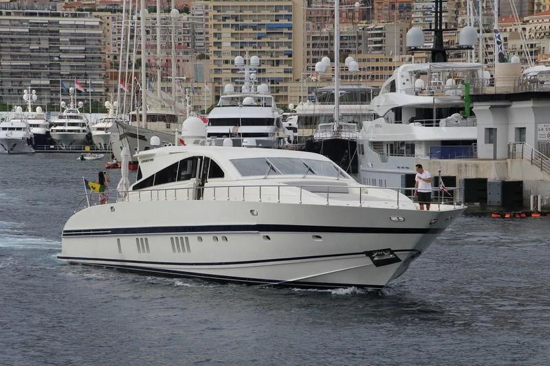 a white yacht in the water aboard THE OFFICE Yacht for Sale