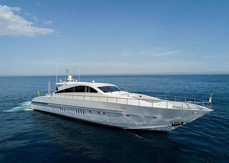 a white yacht in the water aboard THE OFFICE Yacht for Sale