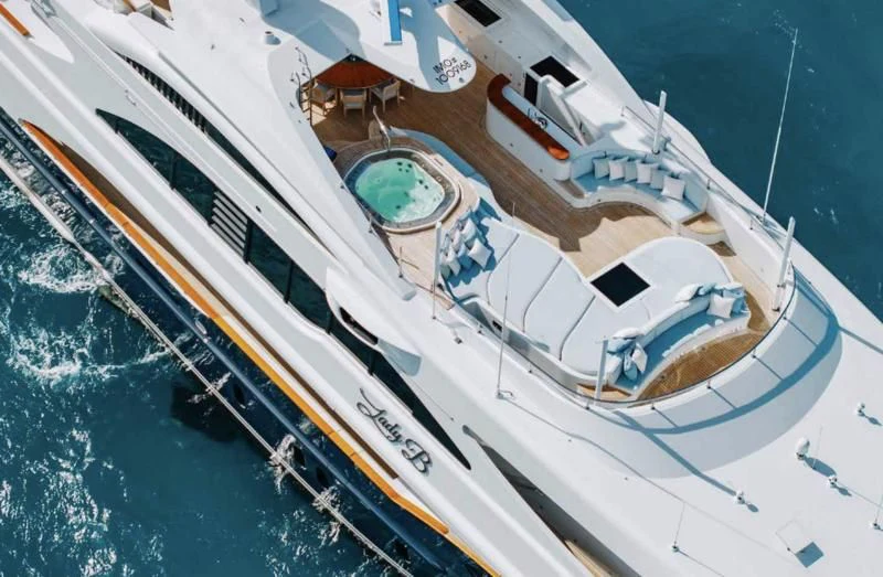 a large ship in the water aboard LADY B Yacht for Charter