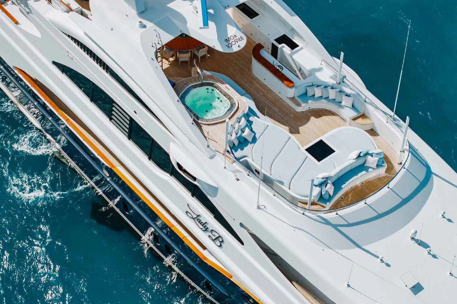 a large ship in the water aboard LADY B Yacht for Charter