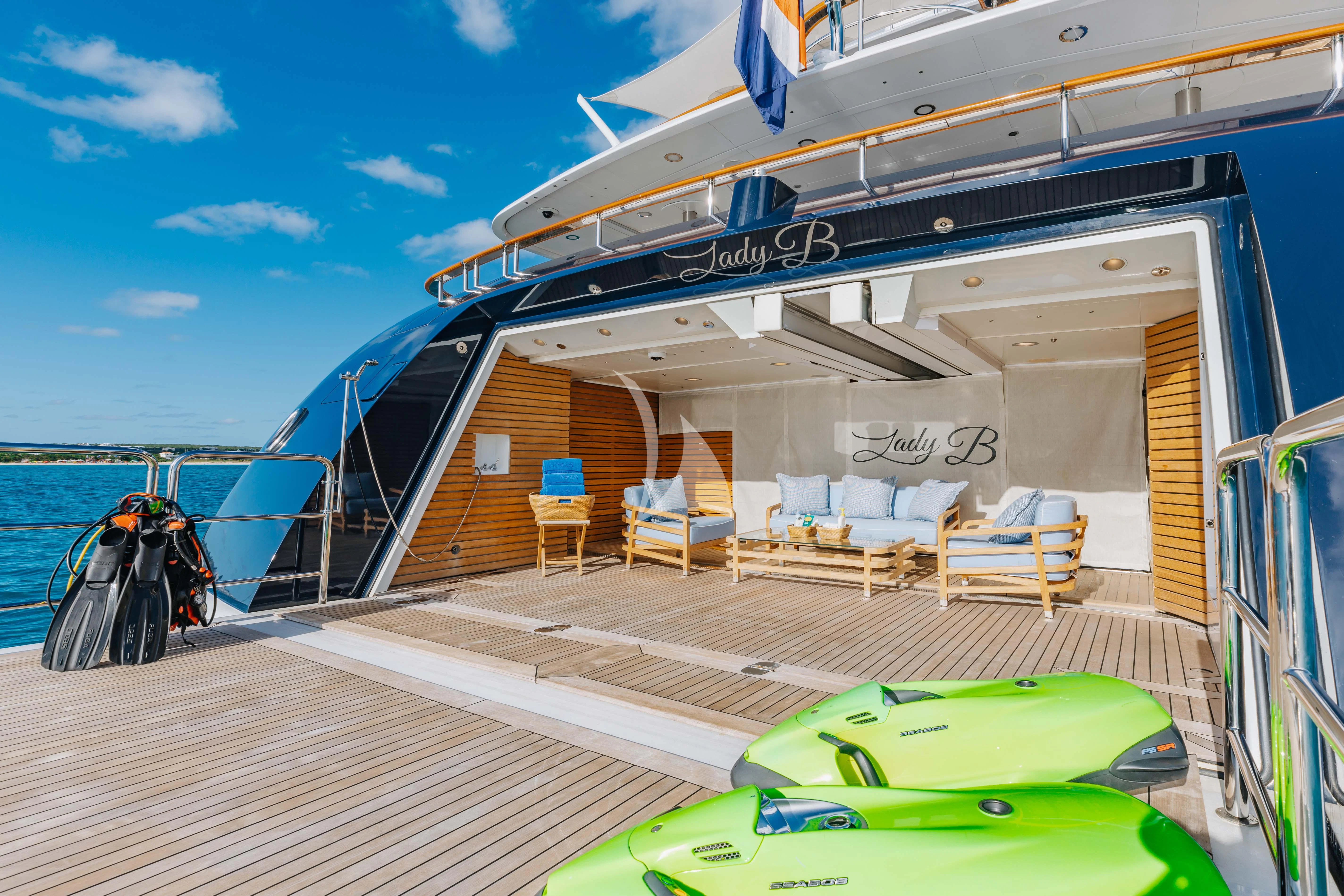 a boat on a deck aboard LADY B Yacht for Charter