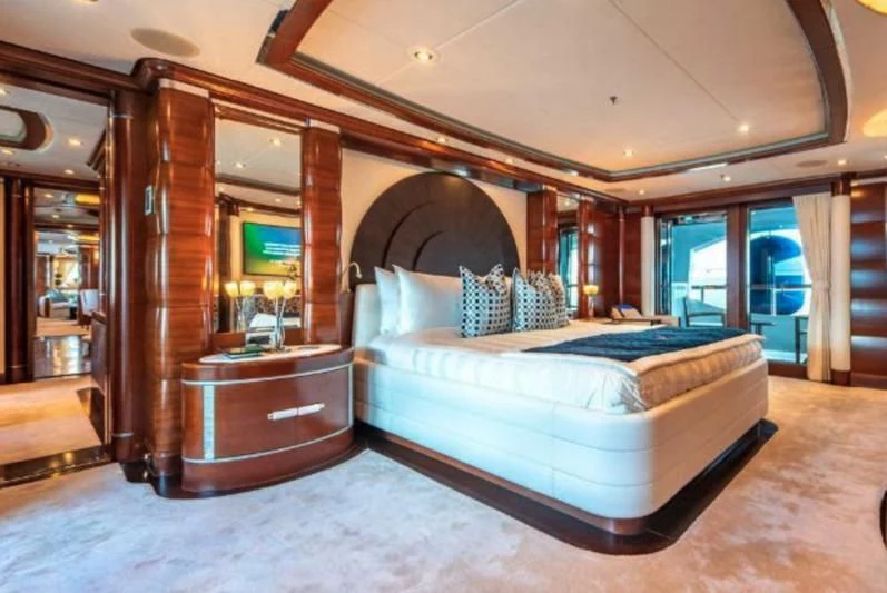 a bed in a room aboard LADY B Yacht for Charter