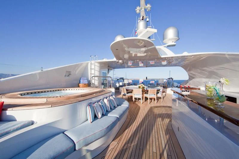 a large space ship on a deck aboard LADY B Yacht for Charter