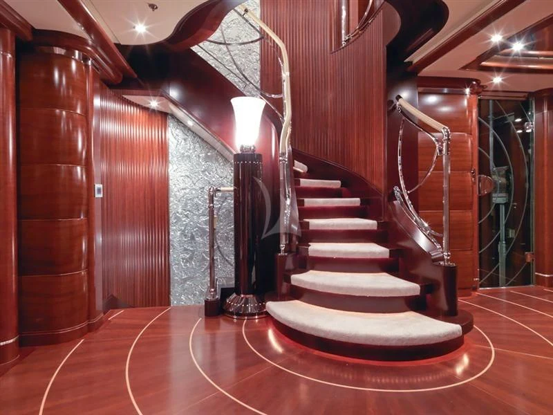 a staircase in a building aboard LADY B Yacht for Charter