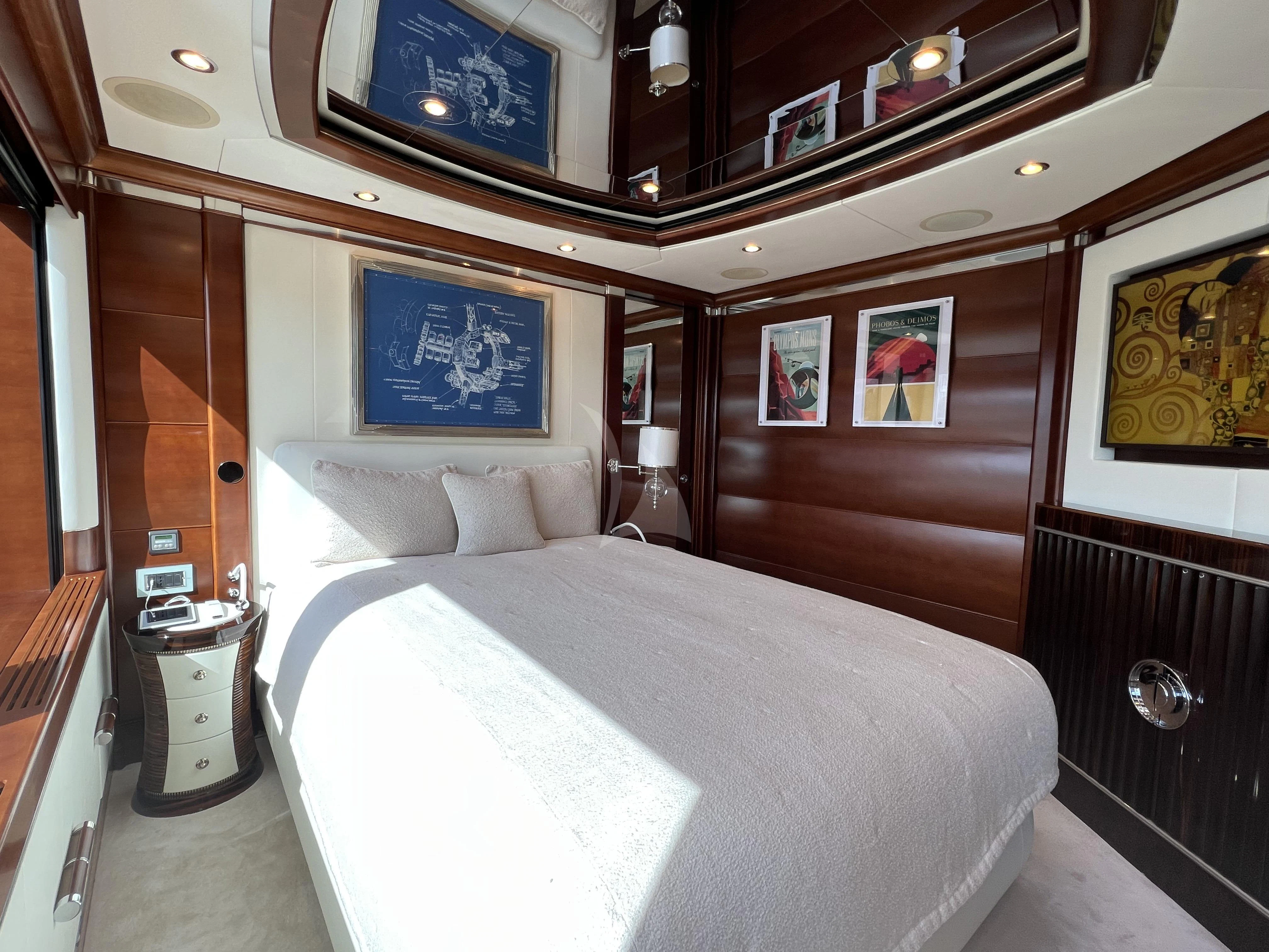 a bed in a room aboard LADY B Yacht for Charter