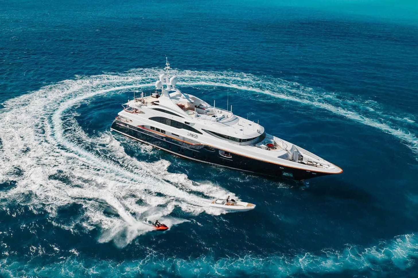 a ship on the water aboard LADY B Yacht for Charter